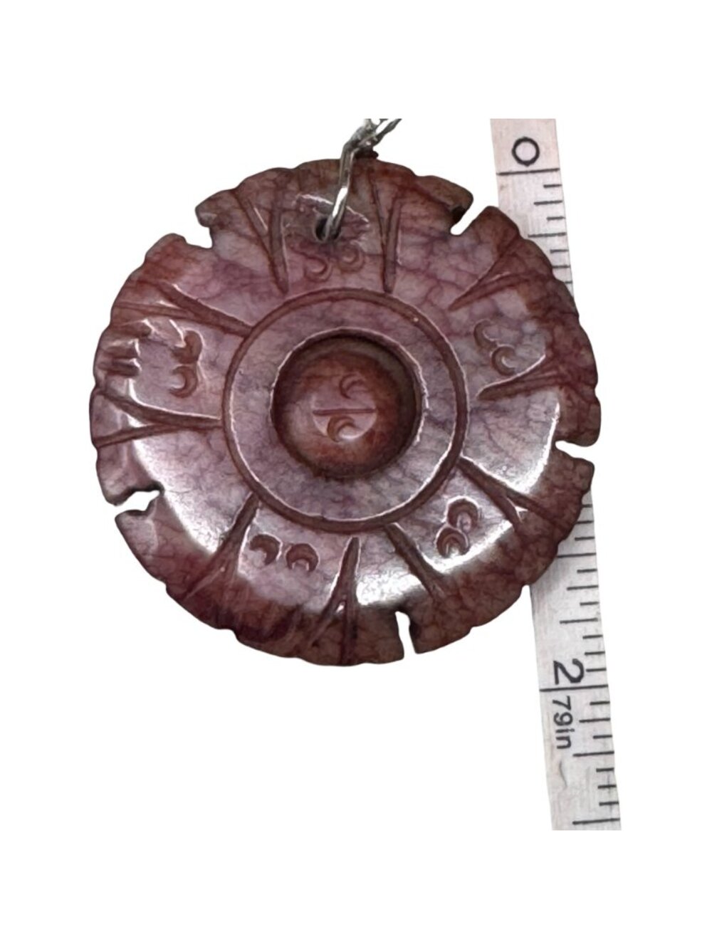 Vtg Rhodochrosite Sterling Silver Chain Necklace Stone Pendant Carved Amulet 18" - Picture 7 of 14